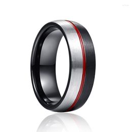 Wedding Rings Nuncad 8mm Black Silver Colour Steel Red Glue Tungsten Carbide Ring Groove Men Inoxidable