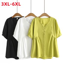 Женская футболка больших размеров, летние топы больших размеров для женщин, блузка большого размера с коротким рукавом, свободная зеленая белая хлопковая рубашка 3XL 4XL 5XL 6XL 230224