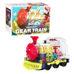 Christmas Toy Supplies Electric Train Funny Transparent Battery Operated Gear with Lights and Music Children 230224