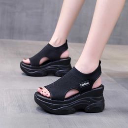 Sandals 2021women's Sandals Wedge Heel Elastic Cloth Cover Foot Ladies Sandals Thicksoled Fashion Trifle Elevation Casual Women's Shoes Z0224