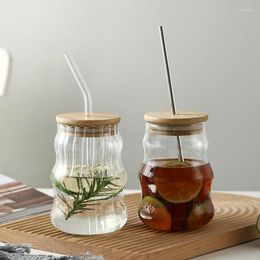 Cups Saucers 500ML Creative Glass Coffee Cup Cool And Water With Straw Lid Espresso Clear