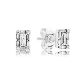 Sparkling Square Halo Stud Earrings for Pandora 925 Sterling Silver Wedding designer Jewellery For Women Girlfriend Gift CZ Diamond Earring Set with Original Box