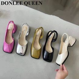 Sandals 2022 Summer Elegant Women Fashion Ladies Elastic Band Flat Heel Mule Shallow Slingback Party Dress Shoes Sandalias Mujer 230224