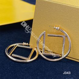 New FF Big Circle Stud Gold Hoop Earrings Women Wedding Lovers Gift Designer Jewellery With Box Party Anniversary