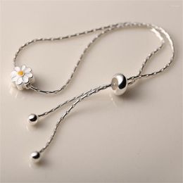 Charm Bracelets Elegant Fashion White Flower Daisy Bracelet For Women Temperament Silver Colour Round Beads Copper Wristbands Jewellery