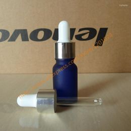 Storage Bottles 10ml Clear/Blue/Green/Brown Frosted Glass Essential Oil Bottle With Aluminium Shiny Silver Ring White/Black Rubber Cap.