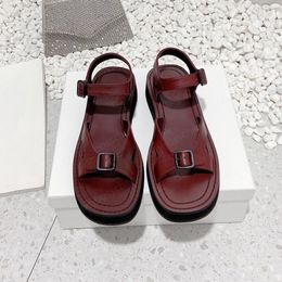 The Row shoes Sandals ladies casual shoes designer fashion brand leather thick bottom buckle open toe black burgundy 2023 summer new outdoor beach shoes 3540 X