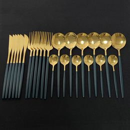 Dinnerware Sets 24Pcs Colourful Stainless Steel Cutlery Kitchen Mirror Gold Tableware Knife Fork Spoon Dinner 230224