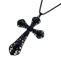 Pendant Necklaces Cameo Hollow Big Cross Necklace Black Retro Gothic Jewellery Rope Chain Clothes Accessories Crucifix Long
