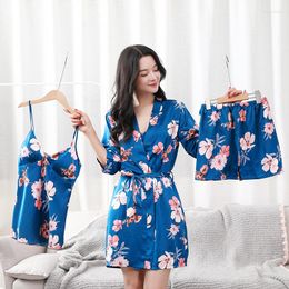 Women's Sleepwear Casual Bride Bridesmaid Wedding Satin 4PCS Pyjamas Suit Women Kimono Robe Gown Intimate Lingerie Sexy Loose Nightgown