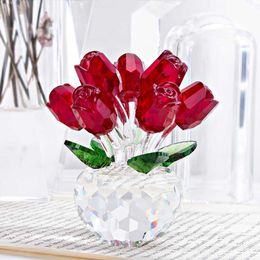 Decorative Figurines Objects & H&D Crystal Red Rose Figurine Art Glass Spring Bouquet Dreams Ornament Home Wedding Decor Souvenir Collec