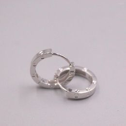 Hoop Earrings Real 18K White Gold For Women Engrave Pot Circle Jewellery 15mmDia Gift