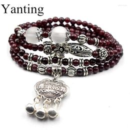 Strand Natural Crystal Garnet Charm Bracelet Multi Layer Longevity Lock Fatigue Wholesale Jewelry Vintage Women's Bracelets Gifts 0247