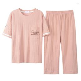 Women's Sleepwear Women Pink Pyjamas Sets 2PCS Cotton Pyjamas Print Letter Stripe Sleep Suit Nightwear Summer Lounge Home Wear M-XXL