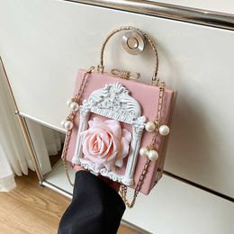 Vintage Metal Three-dimensional Engraving Party Purse Women Shoulder Bag Pearl Evening Bags 2022 New Box Handbag Clutch Bag 230224