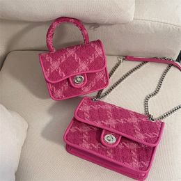Evening Bags Rose Pink Women Lock Shoulder Bags Luxury Plaid Ladies Small Square Crossbody Bag Fashion Design Female Clutch Purse Handbags 230224