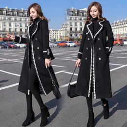Women's Wool & Blends 2023 Autumn Winter Black Coat Women Korean Elegant Double Breasted Warm Thick Clothes Loose Lady Long Jackets