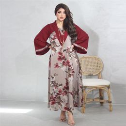 Ethnic Clothing Abayas Muslim Floral Print Women Maxi Dress Kaftan Long Sleeve Arab Abaya Islamic Vestido Middle East Dubai Turkey Evening