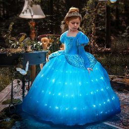 Girl's Dresses Girls Cinderella LED Light Up Dress Cosplay Princess Carnival Fancy Outfits Children Christmas Fantasy Disguise Birthday Clothes W0224