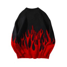 Men's TShirts Sweater Men Streetwear Retro Flame Pattern Hip Hop Autumn Pull Over Spandex Oneck Oversize Couple Casual Sweaters 230223