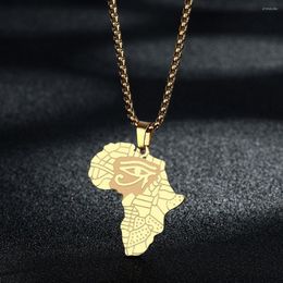 Pendant Necklaces CHENGXUN Vintage Eye Of Horus Africa Map Necklace For Men Women Stainless Steel Box Chain African Egyptian Jewellery Gift