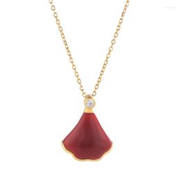 Chains XL556 ZFSILVER S925 Sterling Silver Fashion Trendy Luxury South Red Agate Retro Gold Fan Skirt Necklaces For Women Wedding Chram