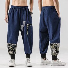 Men's Pants Japanese Kimono Men's Samurai Clothing -e Print Belt Retro Harem Loose Trousers Harajuku Street Hip-hop Jogging