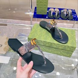 designer slides Women flip flops Leather Women Slippers with Double Metal serpentine slippers Summer Beach Sandals