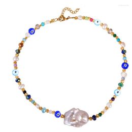 Choker Ladies Charm Baroque Pearl Pendant Necklace Bohemian Blue Eye Beads Colier Joyeria Mujer Bizuteria Moda 2023 Trendy