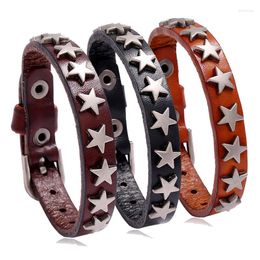 Charm Bracelets Punk Genuine Leather Bracelet Metal Star Decoration Men/Women Wrist Jewellery High Quality Wholesale Price Bangle Birthday