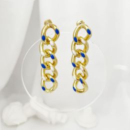 Hoop Earrings & Huggie Peri'sBox Fashion Metal Chain Dangle Tassel For Women Geometric Long Link Chains Gold Colour Blue Enamel Drop