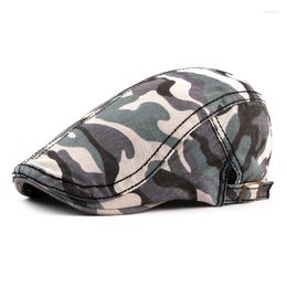 Berets Camo Ivy Cap Adjustable Casual Cotton Camouflage Men Flat British Style Vintage Duckbill Visor Retro Sboy Hat Dropship