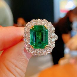 Women Wedding Ring Rectangle Emerald green crystal Tourmaline zircon Diamond white yellow Gold Plated Ring Party Jewellery mother Birthday Gift Adjustable