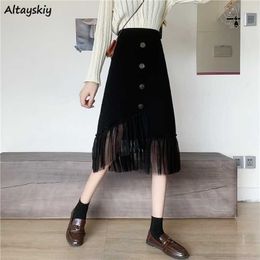 Skirts Knitting Skirts Women Elegant Design Asymmetrical New Slim Fashion Simple All-match Empire Korean Style Leisure Ladies Faldas L230224