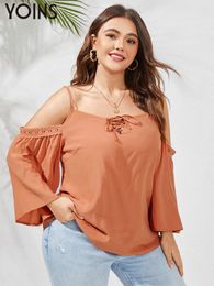 Women's Plus Size T-Shirt YOINS Women Sexy Off Shoulder Shirts Fashion Autumn Long Sleeve Blouses Casual Solid Party Streetwear Tunic Tops Plus Size 230224