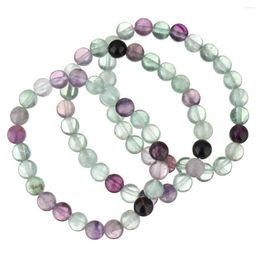 Strand Bracelets For Women 8mm Round Ball Natural Crystal Stone Green Purple Colourful Fluorite Bracelet Woman Men Friend Gifts