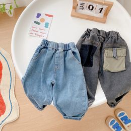 Jeans Toddler Kids Boy Autumn Children Cartoon Pattern Loose Cargo Pant Denim Trouser Elastic Waist for 1 7Years 230224