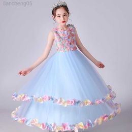 Girl's Dresses Teenagers Summer Long Flower Girl Party Dresses Kids Elegant Wedding Tutu Prom Dress Children Princess Bridesmaid Formal Dress W0224