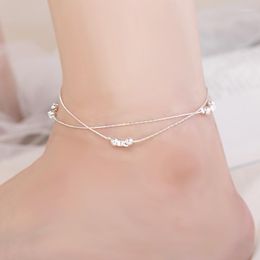Anklets Trendy Thin Stamped Silver Plated Chains Star Anklet For Women Girls Foot Jewelry Leg Bracelet Beach Bells Ankle