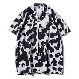 Men's Casual Shirts 2023 Summer New Mens Hawaiian Beach Cow Spotted Flower Shirts Man Short Sleeve Korean Style Vintage Handsome Shirt Camisa Hombre Z0224