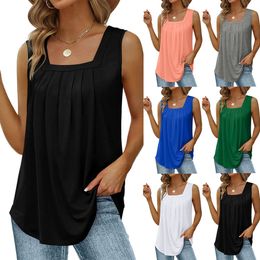 Womens Tank Tops Summer Sleeveless Square Collar T-shirts Casual Cotton Tees Tunics Shirts