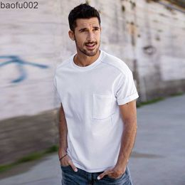 Mens T-Shirts KUEGOU 2022 Summer Cotton Plain Black White Pocket T Shirt Men Tshirt Brand T-shirt Short Sleeve Tee Shirt Fashion Clothes 8960 W0306