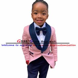 Clothing Sets Pink Boys Wedding Tuxedo Jacquard Kids Blazer Pants 2 Piece Shawl Collar Jacket Child Outfit come enfant garon