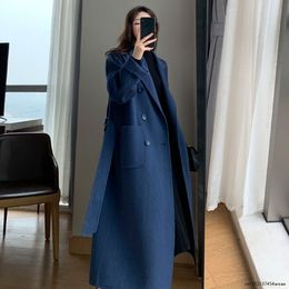 Women's Jacket Coat Outerwear Winter Clothing Fashion Warm Woollen Blends Female X Long Elegant Double Breasted Black 230223