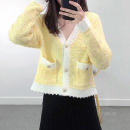 Women's Knits Pink Cardigan Crop Top Vintage Short Knitted Women 2023 V Neck Sweater Coat Lazy Oaf Cropped Knitwear Tops