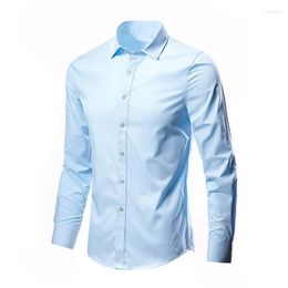 Men's Casual Shirts Blue Men Shirt Long Sleeve Slim Fit Non-Iron Business Social Dress Brand For Korean Clothes Camisas