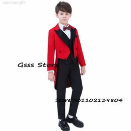 Clothing Sets Red Suit for Boy Party Wedding Tuxedo Double Breasted Jacket Long Blazer Pants Vest 3 Piece Kids Suits W0224