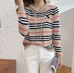 2023 Disn spring Autumn Sweaters New Large Size Womens Knitwear Striped Hooded Sweater Women's Long Sleeve Thin Sweater Womens