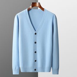 Men's Sweaters Cardigan Spring and Autumn Basic Pure Wool Knitting Sweater Men Large Size Loose VNeck Coat Color Casual Jacket Top 230223