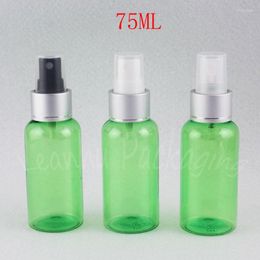 Storage Bottles 75ML Green Round Shoulder Plastic Bottle With Silver Spray Pump 75CC Toner / Water Sub-bottling Empty Cosmetic Container